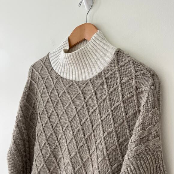 Mersea The Lisbon Traveler Mock Neck Side Slit Sweater in Driftwood and Seasalt - Picture 11 of 12